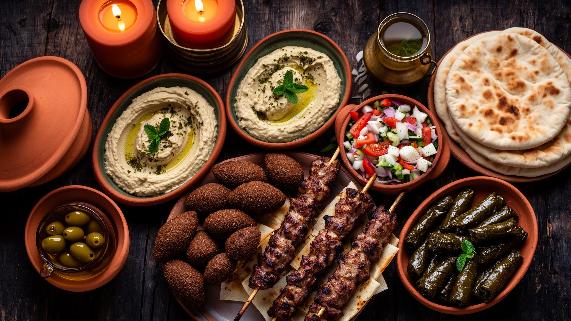 A spread of Syrian mezze and grilled meats at Sham Restaurant